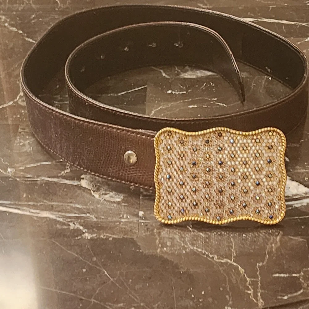 Ladies Bronze Belt With Rhinestone Buckle